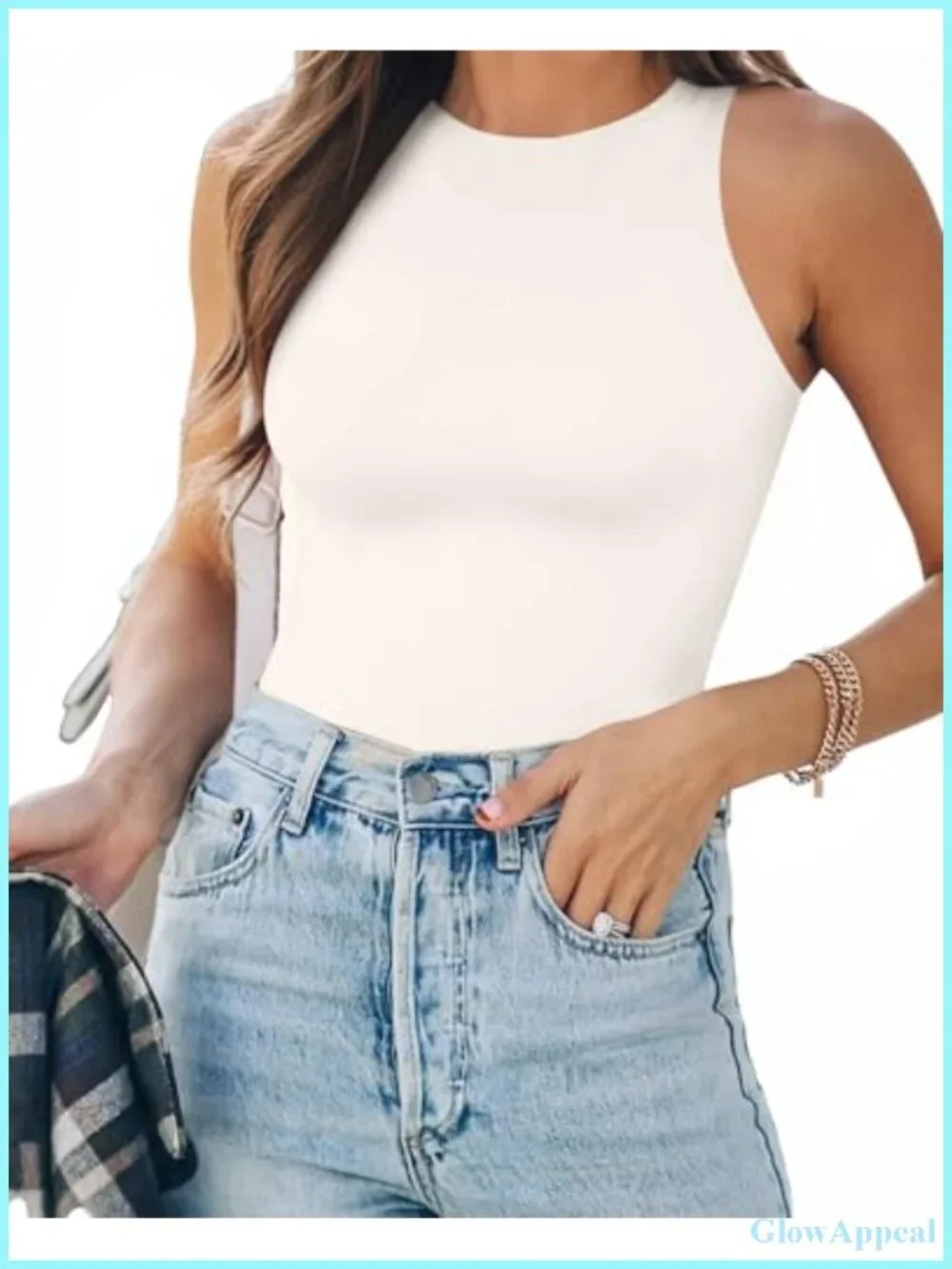 Women's Sleeveless Ribbed Bodysuit Racerback Halter Snap Closure
